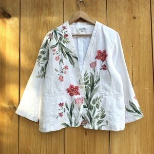 Chico’s Linen Floral Lined Blazer Sz 3, 16 US